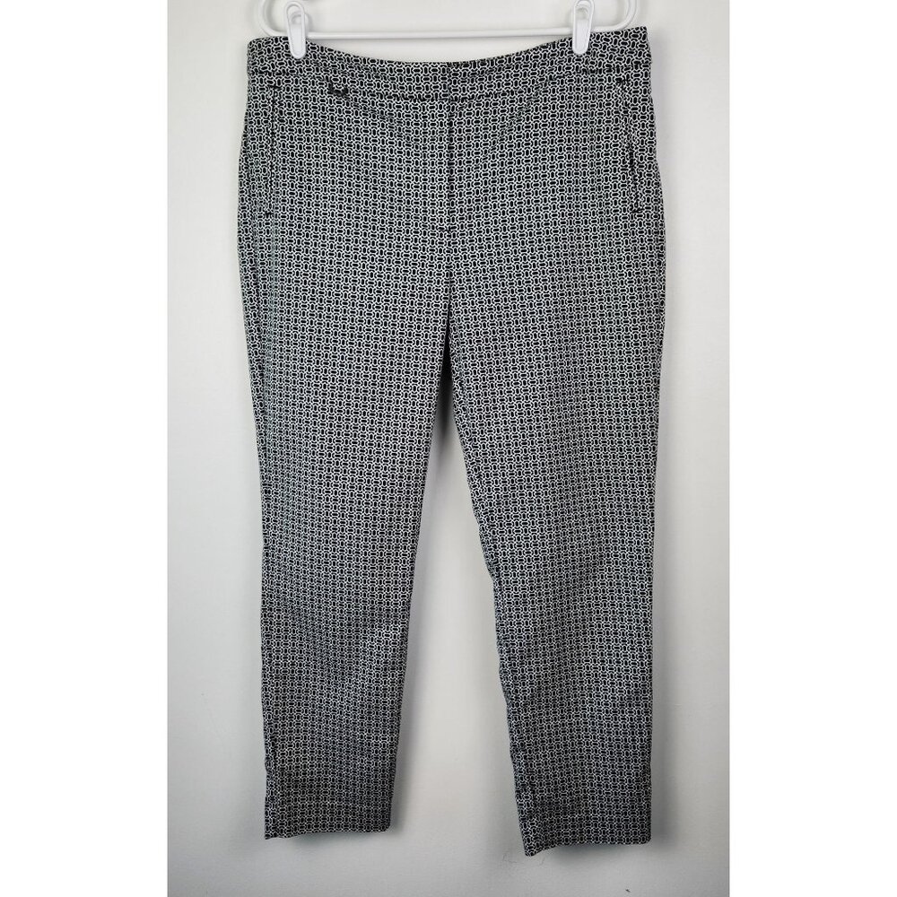 Adrianna Papell Kate Fit Stretchy Pants, 14, Black and White Geometric Design